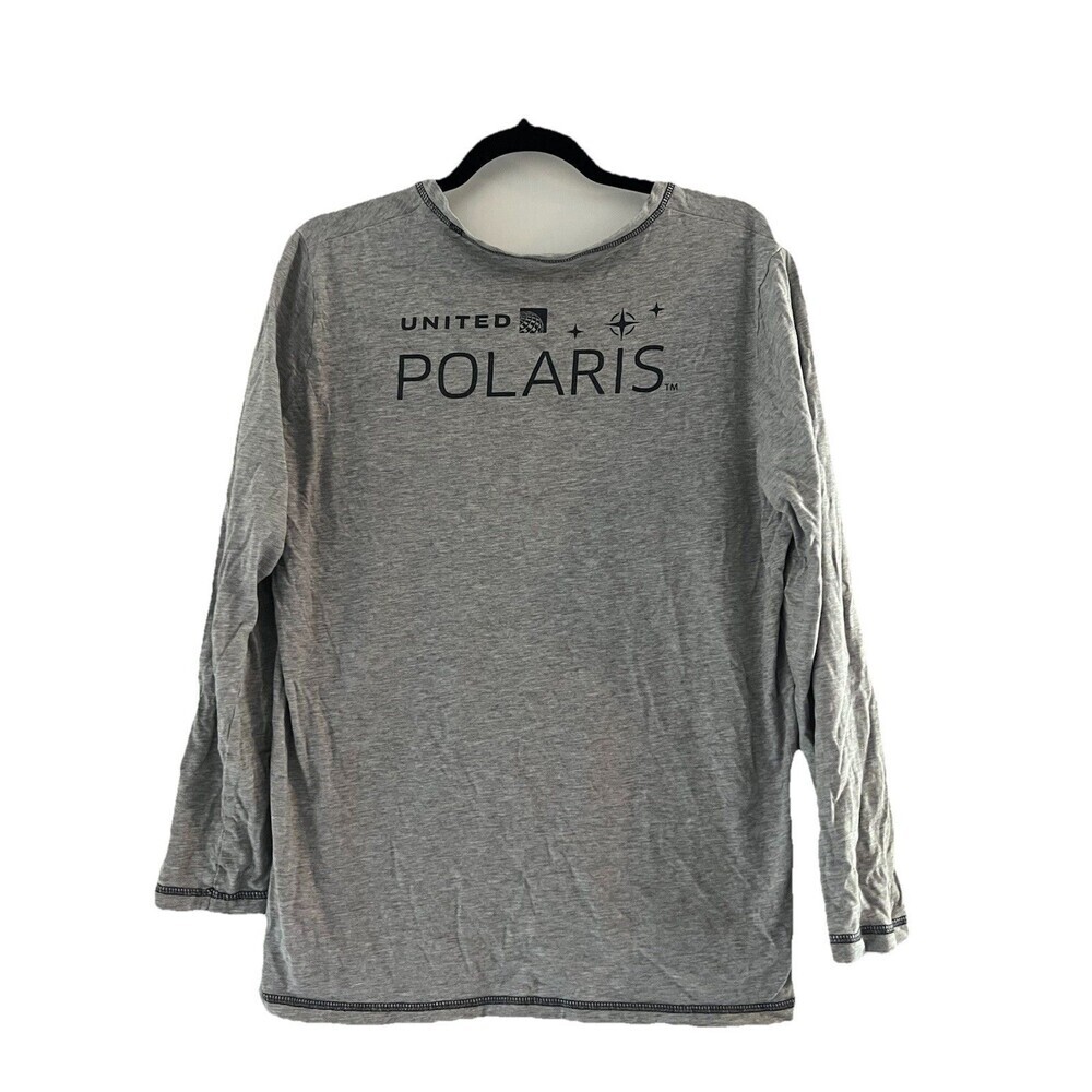 United Airlines Polaris T-Shirt Advertising Gray Long Sleeve V-Neck Mens S / M